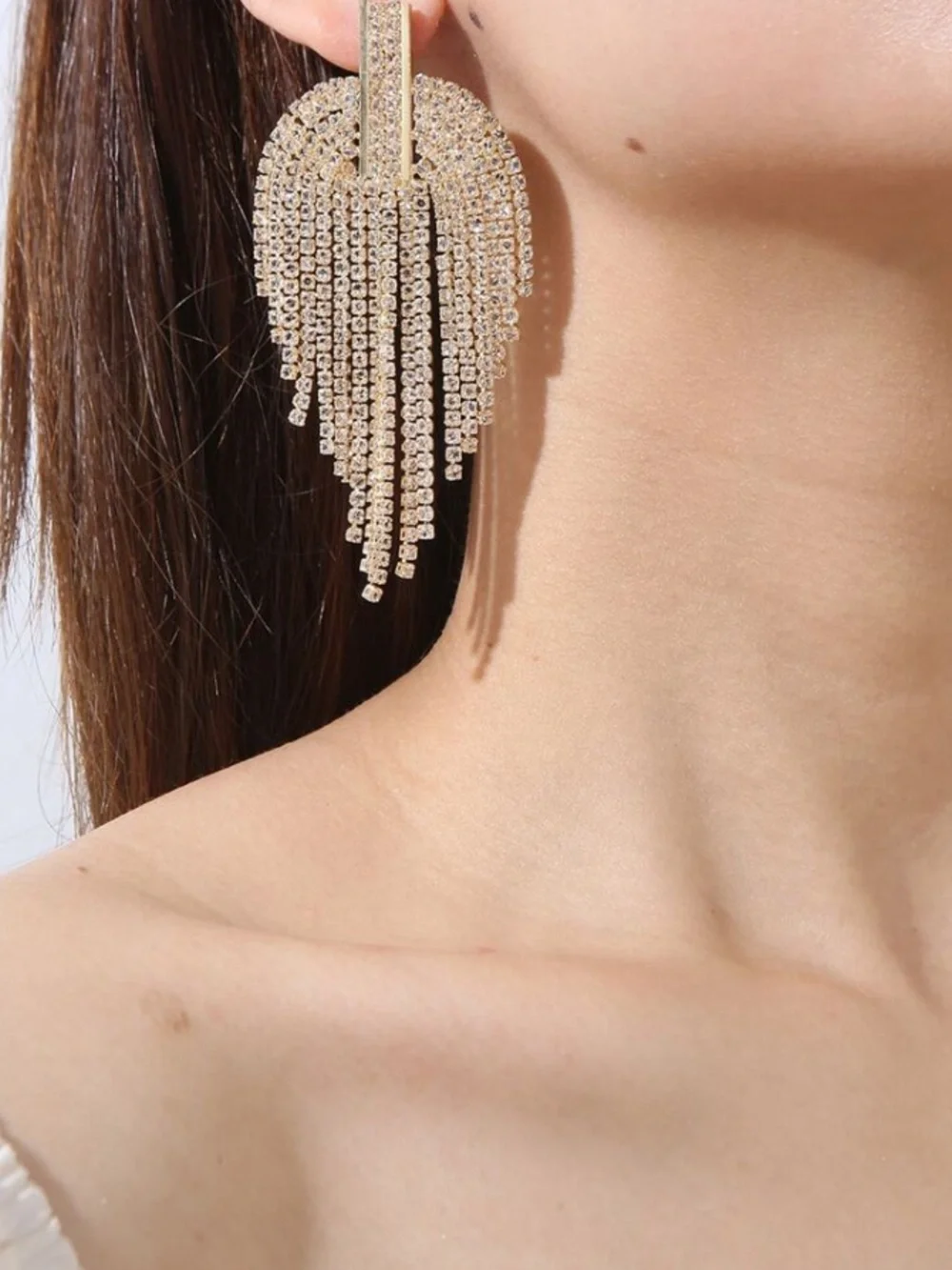 Luxury Gold Crystal Fringe Statement Earrings